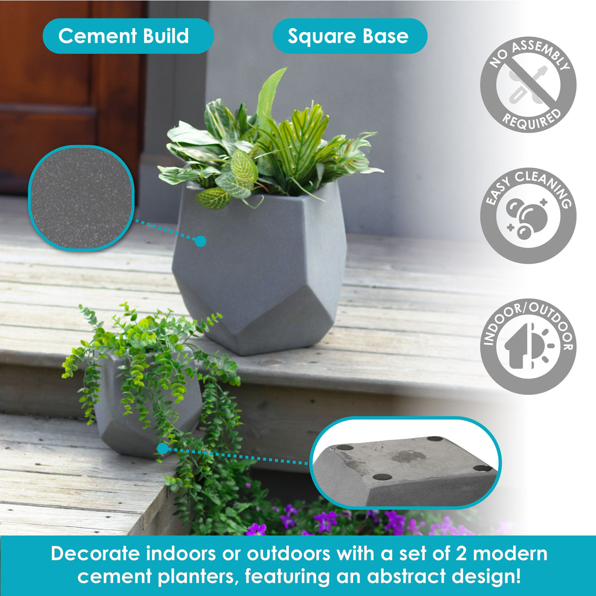 cement pot plants Sunnydaze Outdoor Square-Top Lightweight Cement Planters - 2pk