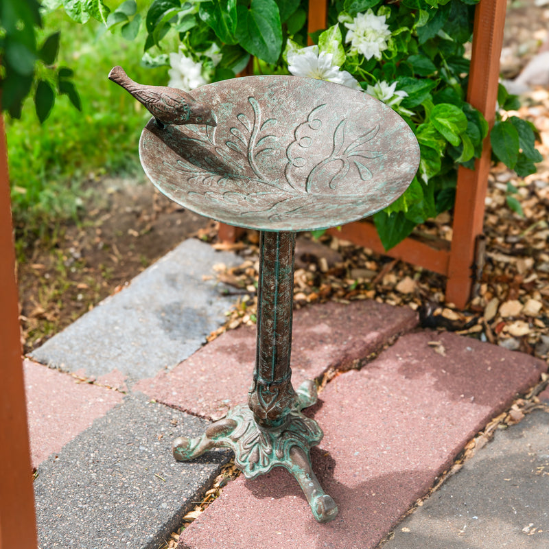 Sunnydaze Ivy and Sage Metal Bird Bath - Rustic Patina - 12.25"