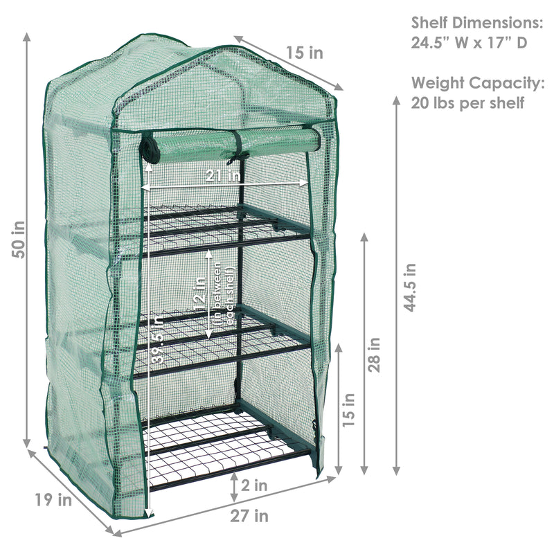 Sunnydaze Portable 3-Tier Mini Greenhouse for Outdoors - Green