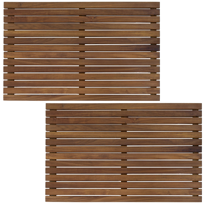 Sunnydaze Solid Teak Shower Mat - Spa-Inspired Slatted Bath Mat