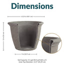 Light gray Sunnydaze Anjelica plastic planter, 15.25 in. diameter and 13 in. high, with dimensions shown.