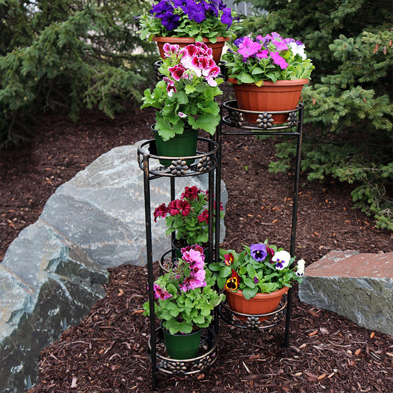 6 tier metal flower pot plant stand Sunnydaze 6-Tiered Folding Plant Flower Stand - 45-inches