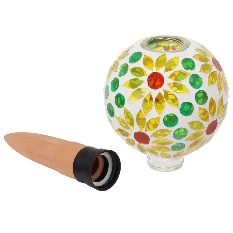 Sunnydaze Mosaic Glass Plant Watering Globe with Clay Spike