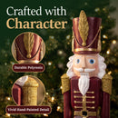 Kristoff Christmas Nutcracker shown in a festive holiday setting, highlighting durable polyresin construction and decorative gold accents on the hat and shoulders.