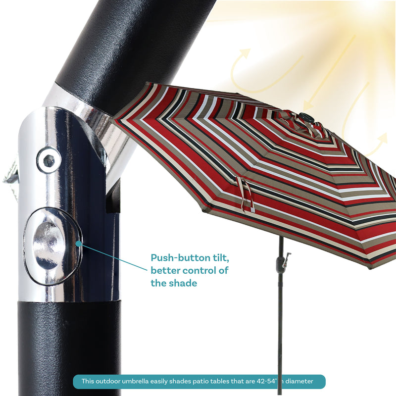 Sunnydaze Solar LED Lighted 9' Aluminum Umbrella with Tilt & Crank