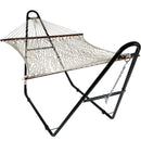 Sunnydaze Cotton Double Wide 2-Person Rope Hammock with Spreader Bars and Multi-Use Steel Stand