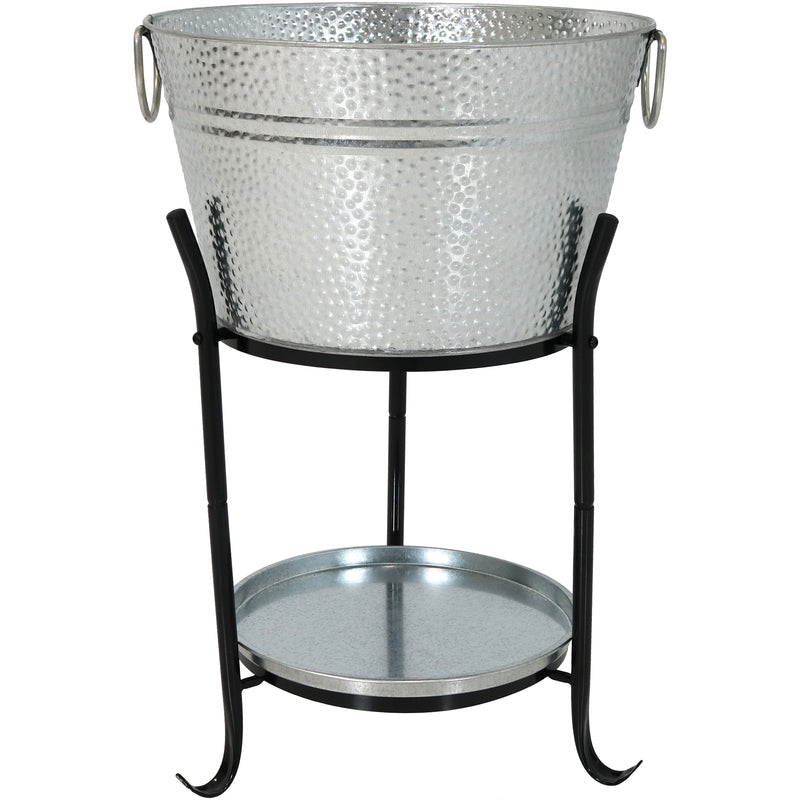 Sunnydaze Ice Bucket Drink Cooler with Stand & Tray - Pebbled Galvanized Steel