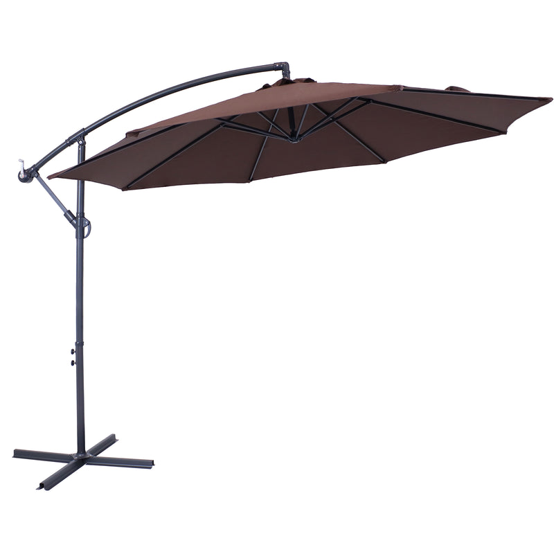 Sunnydaze Steel 10-Foot Offset Patio Umbrella with Cantilever, Crank, and Cross Base, 8 Steel Ribs