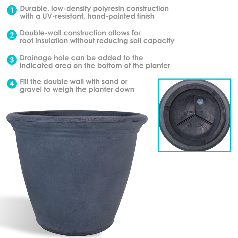 Sunnydaze Anjelica Outdoor Resin Planter - 20" Diameter