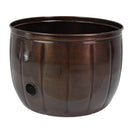 Embossed Panel Hose Pot in bronze, featuring a rounded metal design with vertical panel detailing, a rolled rim, and a side opening for convenient hose access.