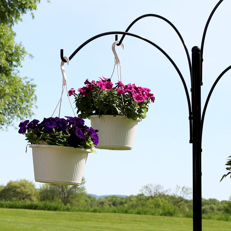 hanging basket plant stand indoor Sunnydaze 4-Arm Hanging Plant Basket Stand with Adjustable Arms 84-inch Tall