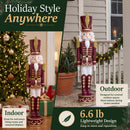 Kristoff Christmas Nutcracker shown in indoor and covered outdoor holiday settings. Lightweight 6.6-pound design is easy to move and reposition for seasonal displays.