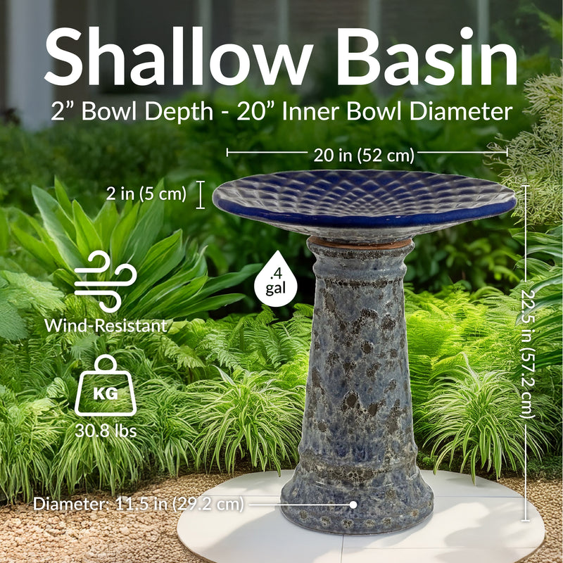 Sunnydaze Rennes Outdoor Ceramic Bird Bath - 22.5" H