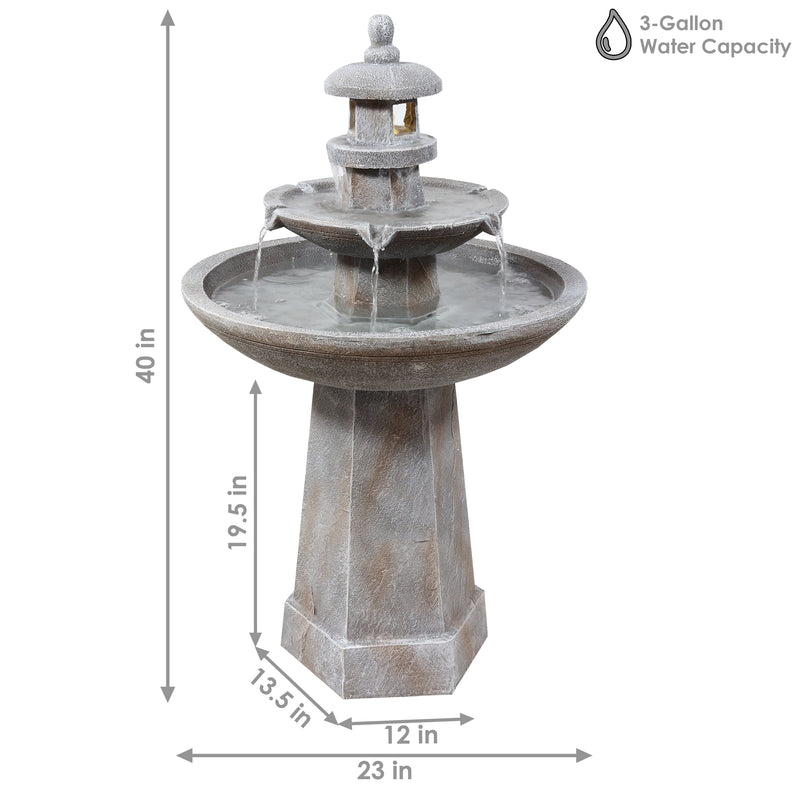 Sunnydaze 2-Tiered Pagoda Outdoor Water Fountain with LED Light - 40"