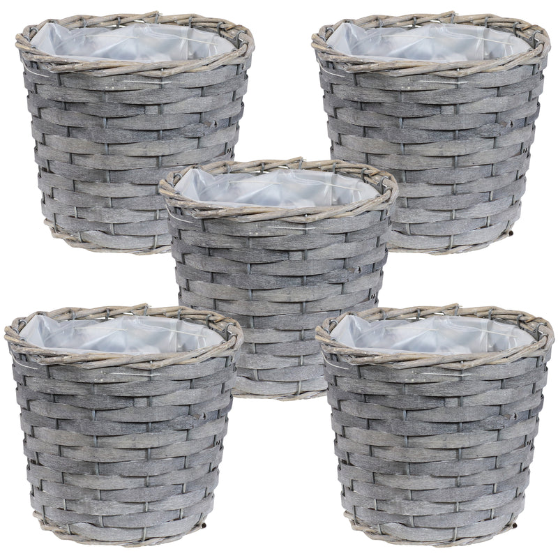 5 Wicker Planters with Plastic Liners