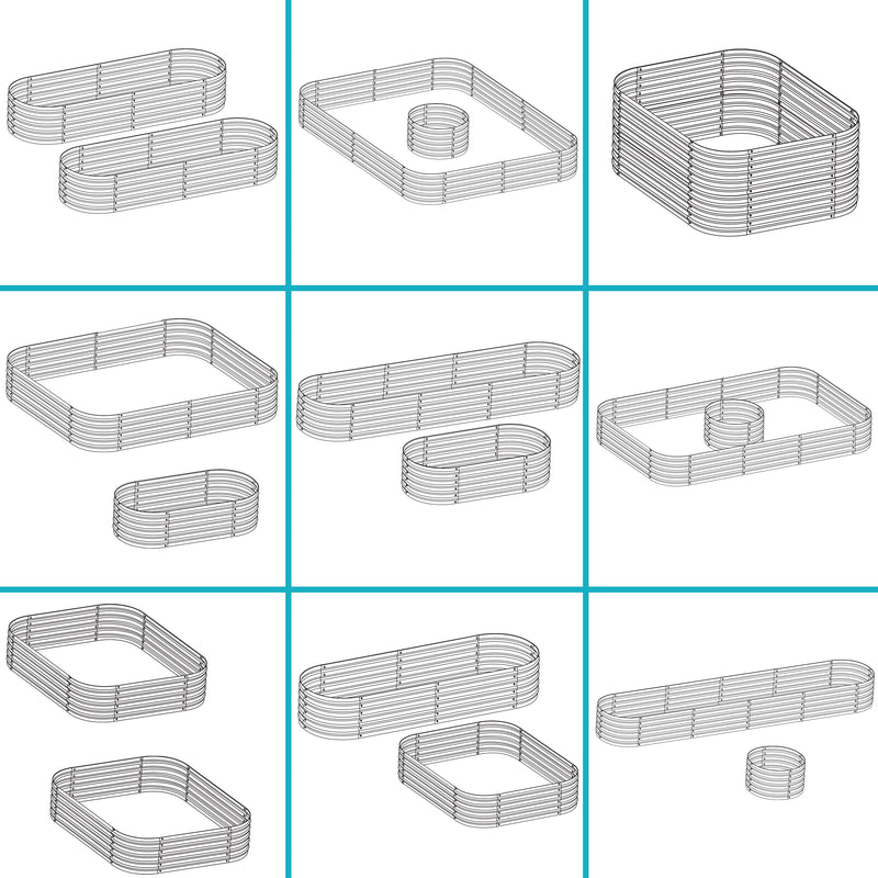 Six possible configurations of the long oval garden beds.