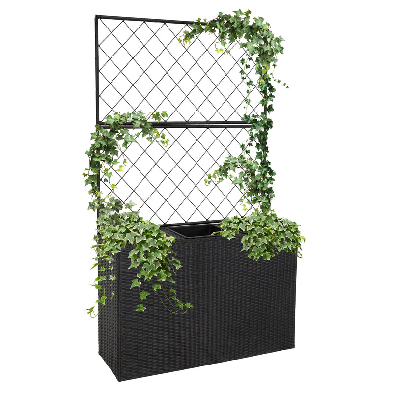 Sunnydaze 3-Section Wicker Planter Box - Black