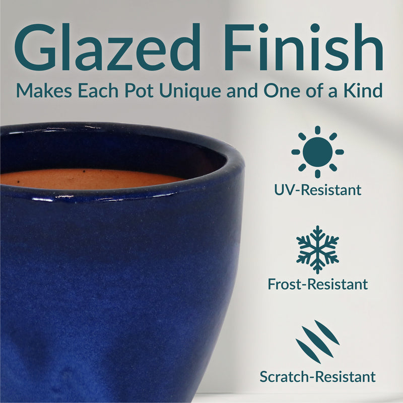 Sunnydaze Resort Glazed Ceramic Planter with Drainage Holes - Set of 2