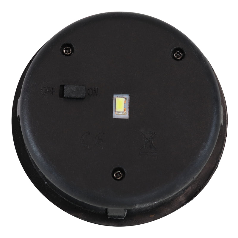 Underside of the cap shows the LED light and on/off switch.