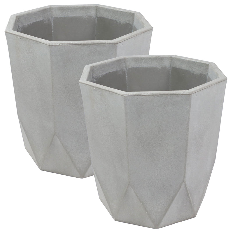 Sunnydaze Modern Faceted Polyresin Planter - Light Gray - 14.75"