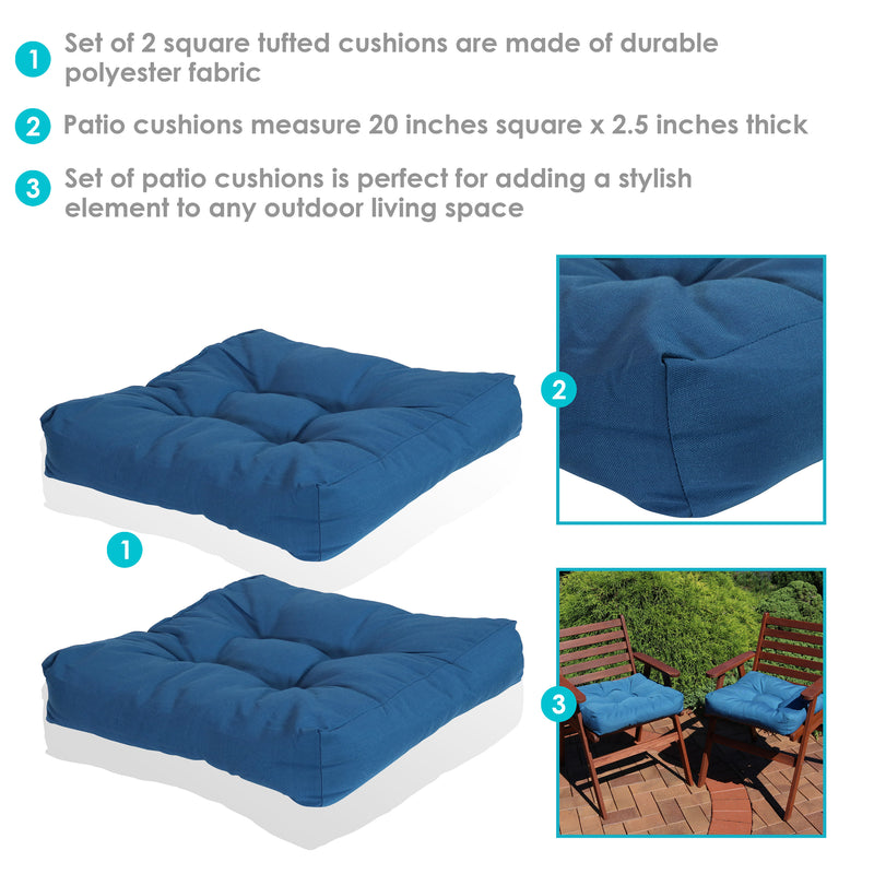Sunnydaze Set of 2 Olefin Tufted Outdoor Square Patio Cushions