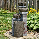 Sunnydaze Cascading Stone Bowls Solar-Powered Fountain with Battery Backup - 30"