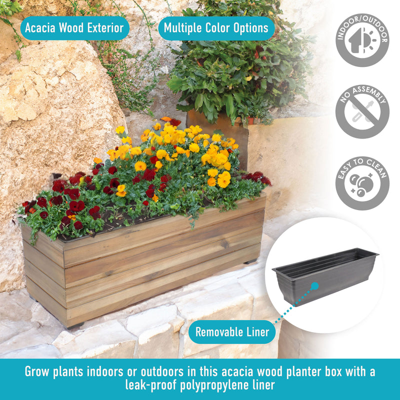 Sunnydaze Rectangular Wood Planter Box with Plastic Liner