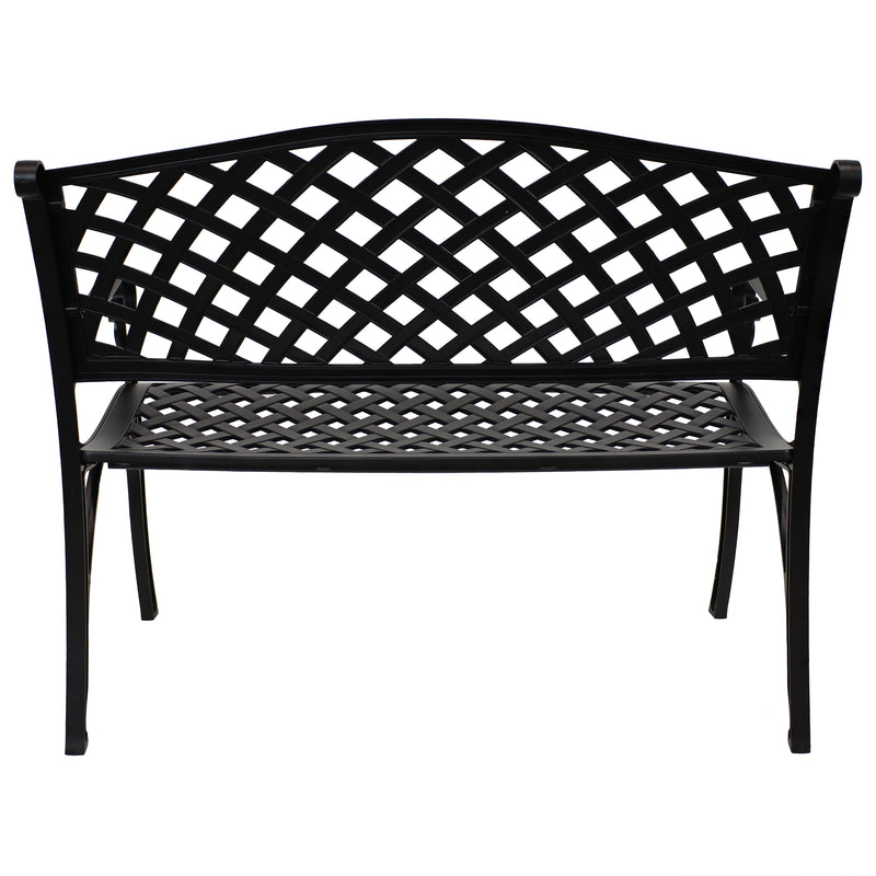 Sunnydaze 2-Person Checkered Cast Aluminum Metal Garden Bench - Black