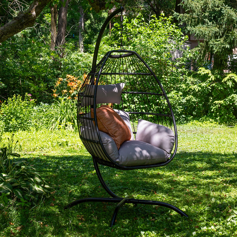Delaney Outdoor Hanging Egg Chair with Stand and Seat Cushions