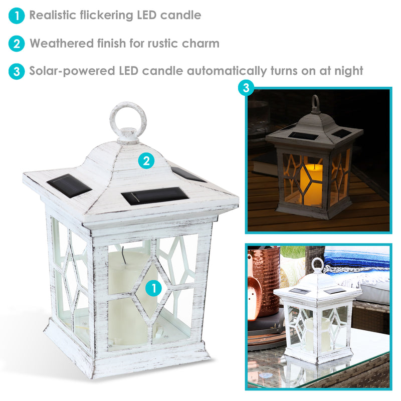 Sunnydaze Lucien Outdoor Decorative Solar LED Candle Lantern - White - Set of 4