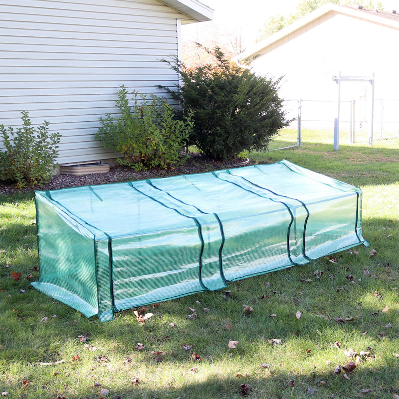 Sunnydaze Slanted Mini Cloche Greenhouse with Zippered Doors - Green