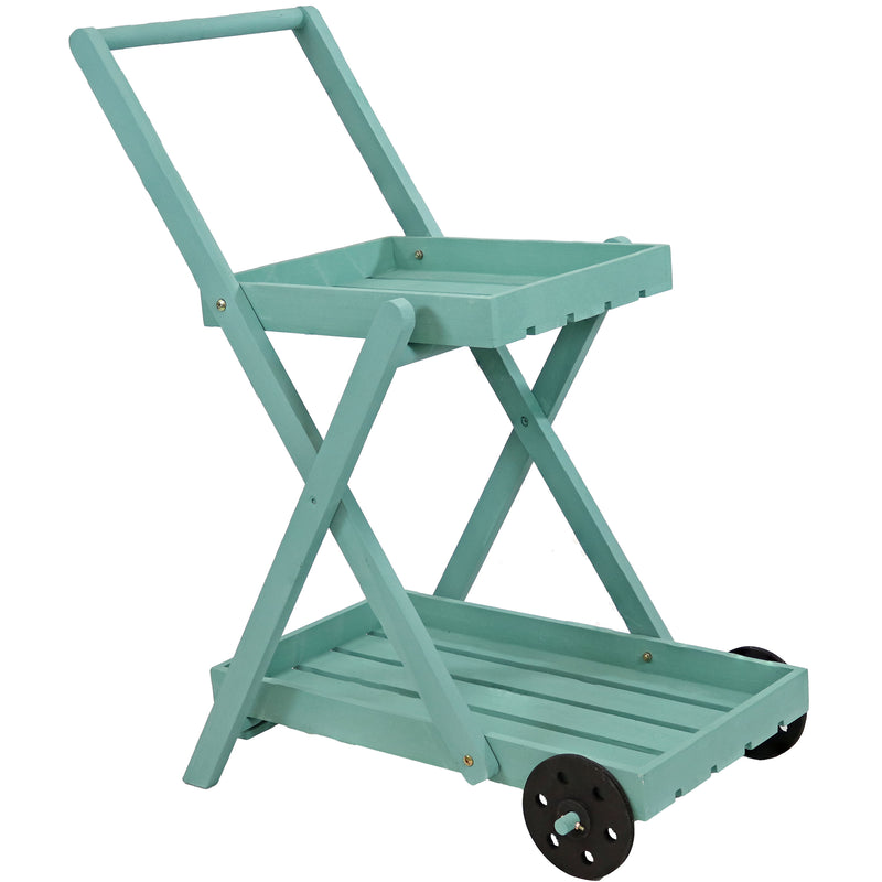 Sunnydaze 2-Tiered Flower Garden Cart - 34” H - Robin Egg Blue