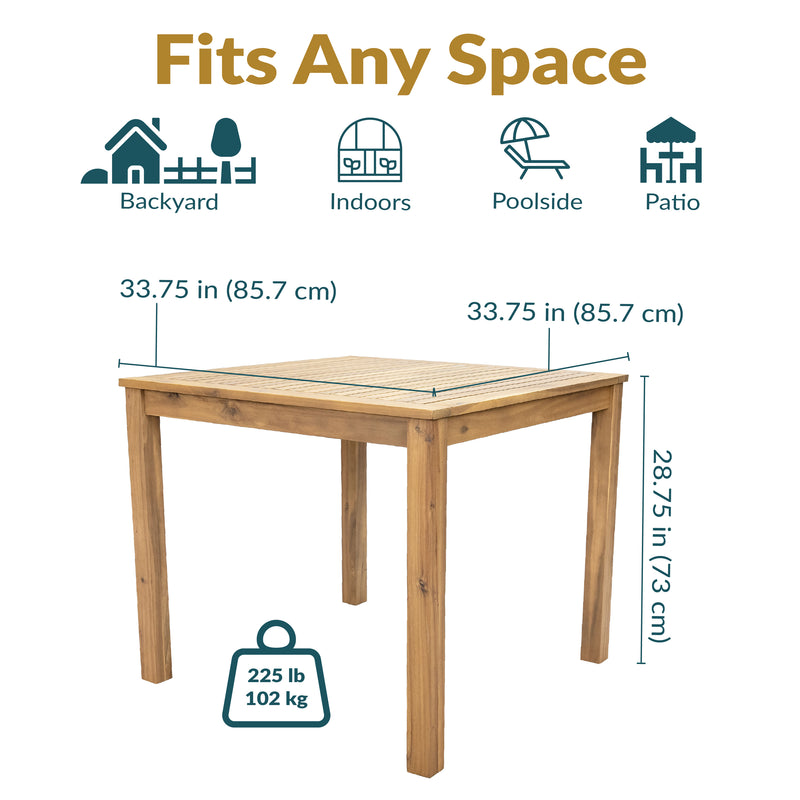 Sunnydaze Rodanthe 33.75" Acacia Wood Outdoor Dining Table - Square Patio Table