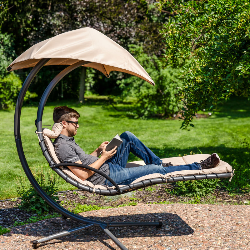 Umbrella Swinging Chaise Lounge Chair With Attached Umbrella