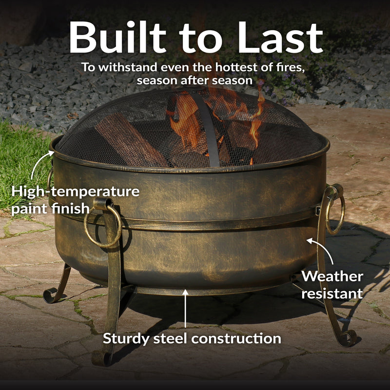 Sunnydaze Cauldron Outdoor Fire Pit with Spark Screen