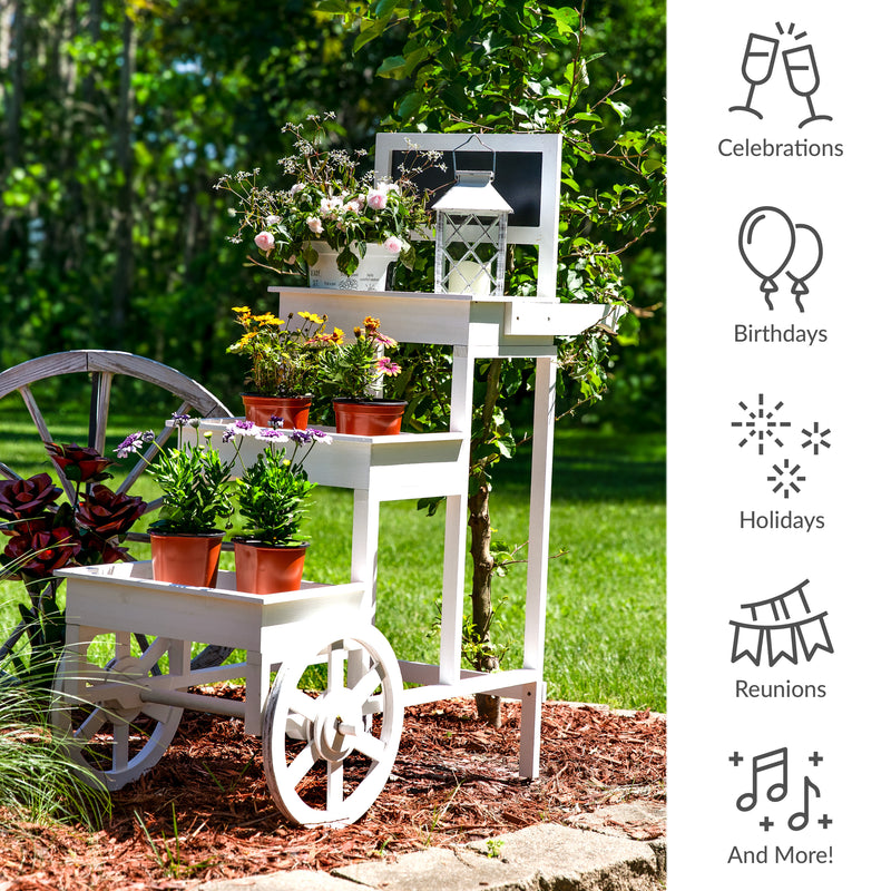 Sunnydaze 3-Tiered Flower Cart Display Stand with Wheels - White