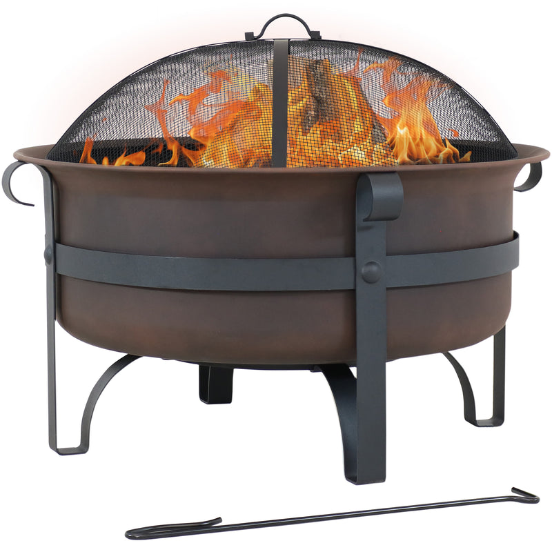 Sunnydaze 29" Cauldron Outdoor Wood-Burning Fire Pit with Spark Screen