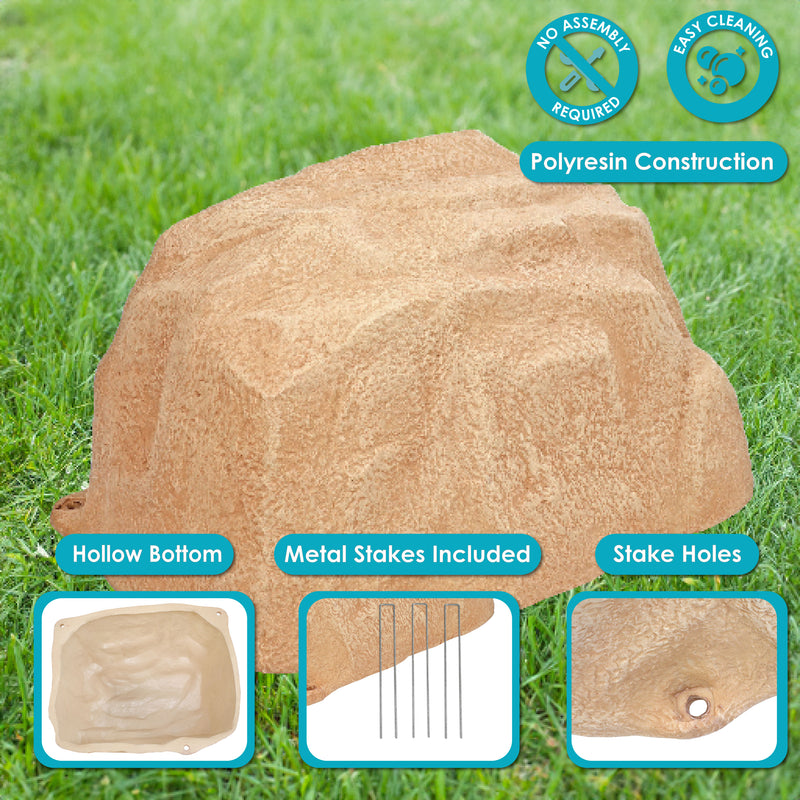 Sunnydaze Low-Profile Artificial Landscape Rock Cover with Stakes