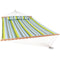 Sunnydaze Quilted Fabric Double Hammock with Pillow & Spreader Bars - Blue and Green