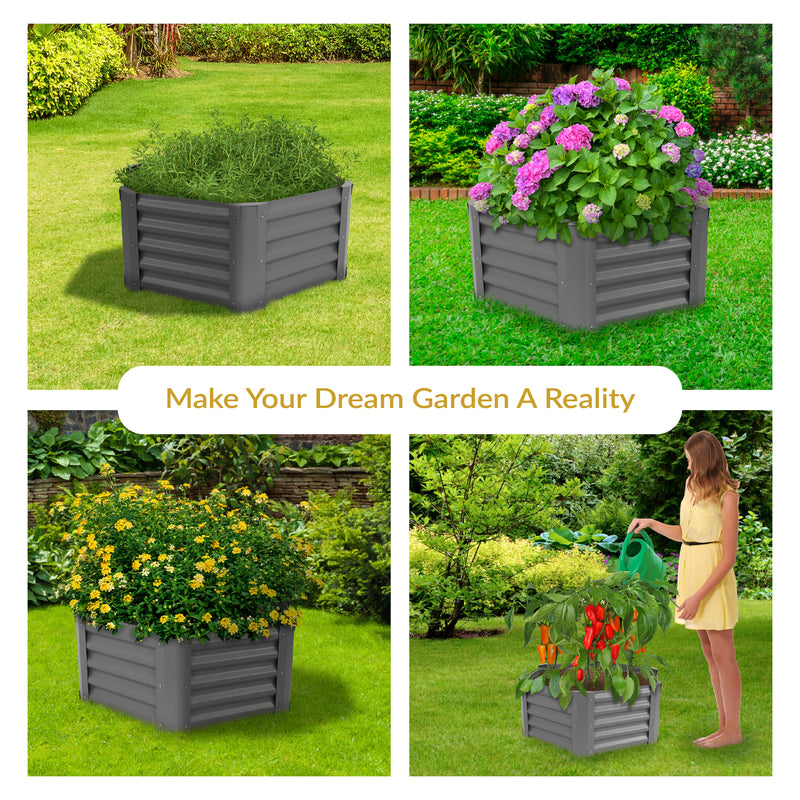 Sunnydaze 41" Steel Hexagon Raised Garden Bed