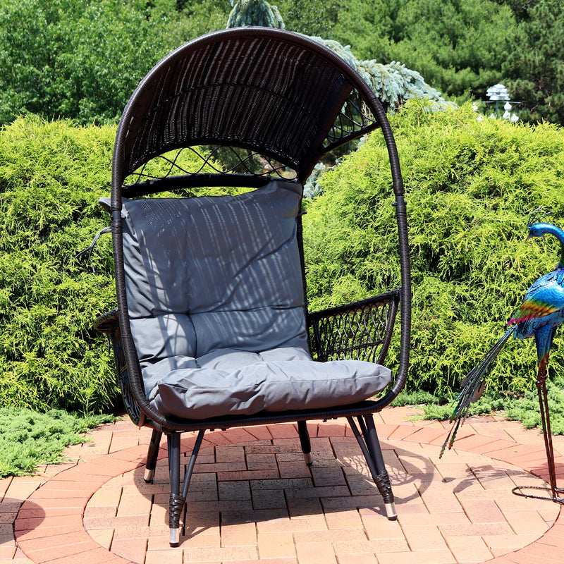 Sunnydaze Shaded Comfort Wicker Outdoor Egg Chair with Legs - 56.5" H