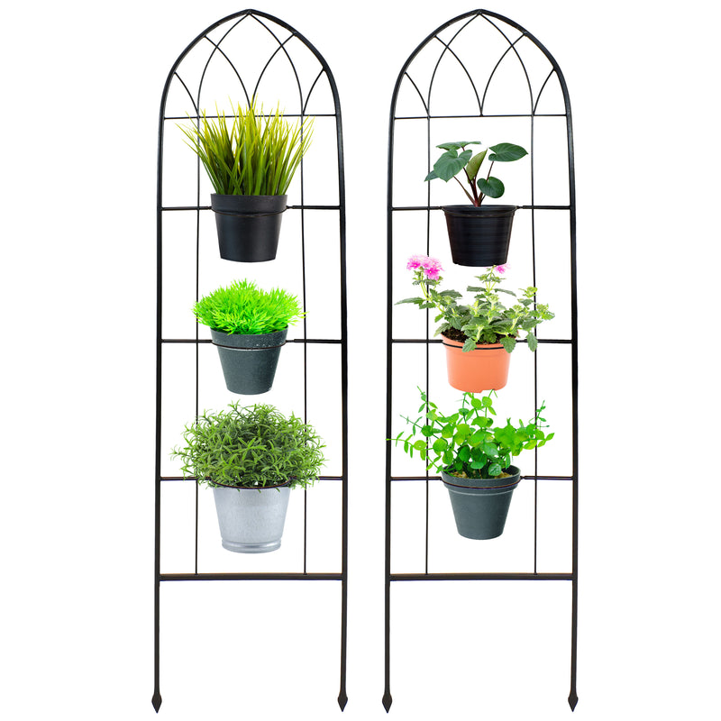 Sunnydaze 2-Piece Arched Garden Trellis with Folding Flowerpot Supports