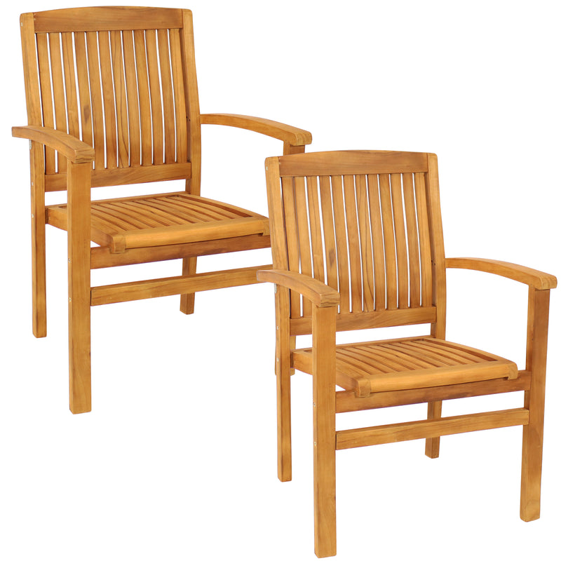 Sunnydaze Teak Wood Stackable Outdoor Patio Dining Chair