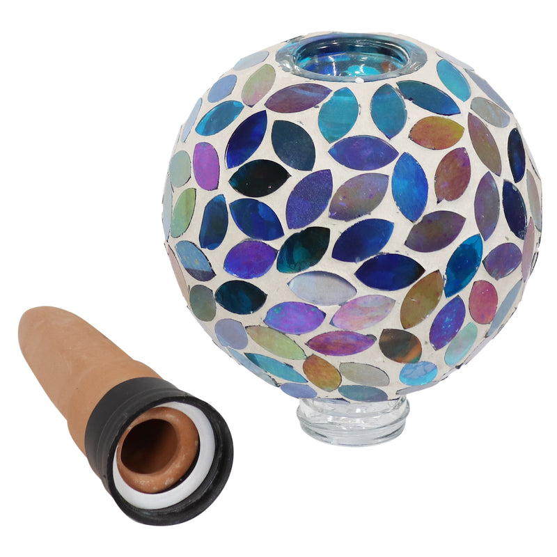Sunnydaze Mosaic Glass Plant Watering Globe with Clay Spike