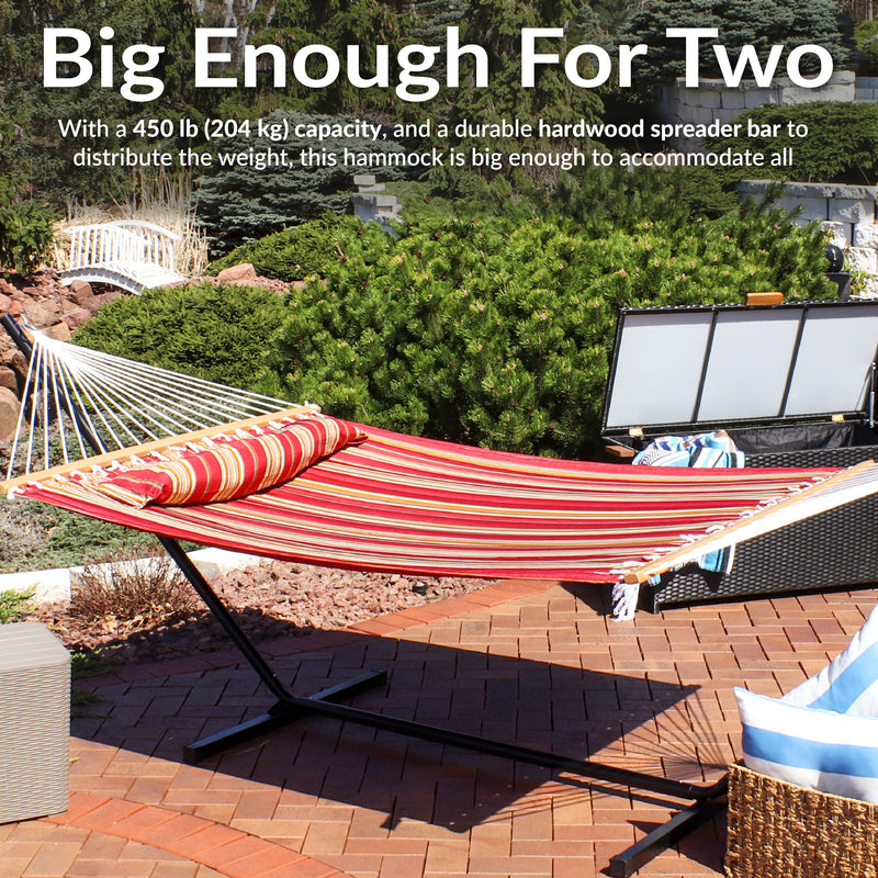 Sunnydaze 2-Person Quilted Fabric Double Hammock with Pillow