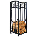 Sunnydaze Filigree Small Firewood Rack with 4 Fireplace Tools