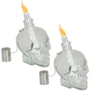 Sunnydaze Grinning Skull 2 Glass Tabletop Torches - Clear