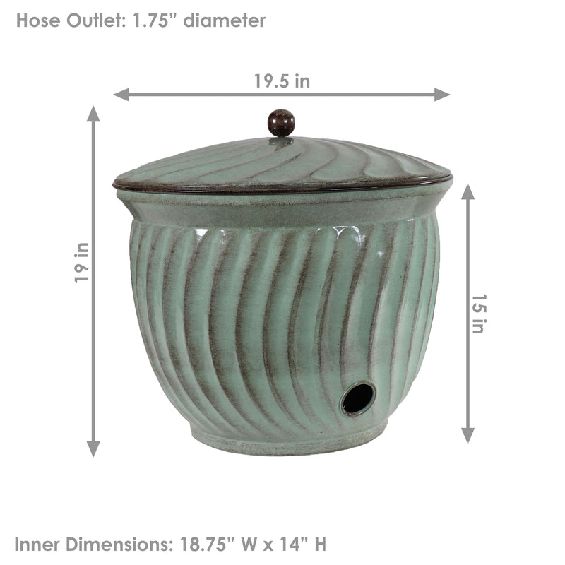 Sunnydaze Metal Garden Hose Holder Pot with Lid