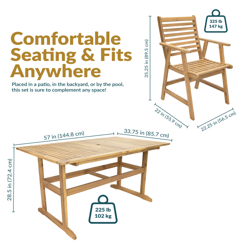 Sunnydaze Hatteras 7-Piece Outdoor Dining Set with Umbrella Hole - Patio Dining Set for 6