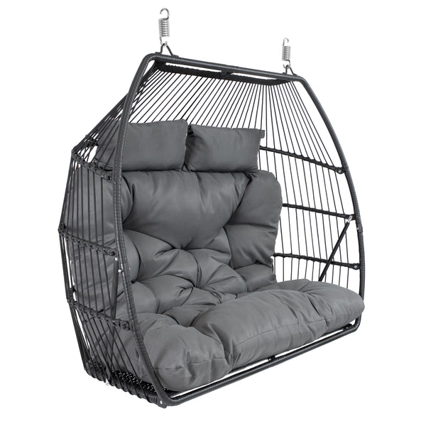 Sunnydaze Andrei Double Hanging Egg Chair with Cushion - Dark Gray